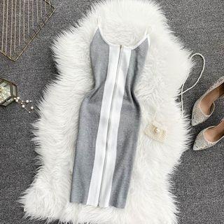 Spaghetti Strap Midi Knit Bodycon Dress Gray - One Size