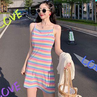 Striped Spaghetti Strap Mini Dress Dress - One Size