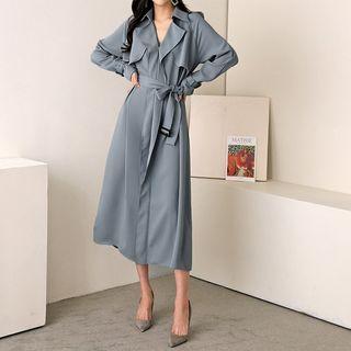 Belted Long Trench-style Dress