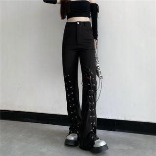 Lace-up High-waist Straight-leg Pants