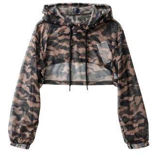 Cropped Camouflage Print Hoodie
