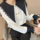 Puff-sleeve Lace Trim Collar Shirt