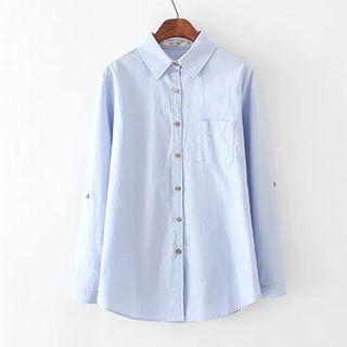 Wooden Button Long-sleeve Shirt