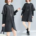 Frayed Trim Mini A-line Dress Black - One Size