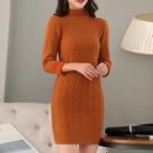 Mock Turtleneck Long-sleeve Mini Knit Sheath Dress