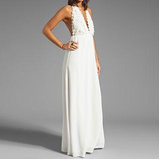 Crochet Panel Chiffon Maxi Dress