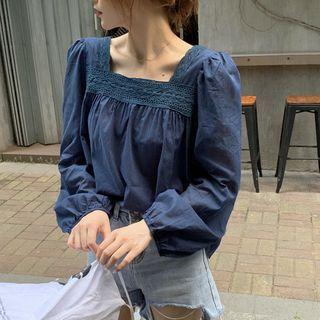 Square-neck Lace Panel Blouse