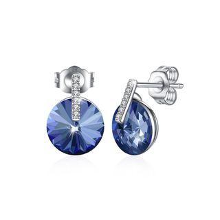 925 Sterling Silver Simple Fashion Blue Austrian Element Crystal Geometric Round Stud Earrings Silver - One Size