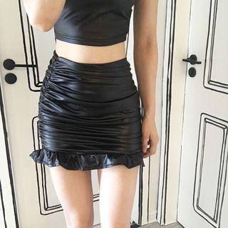 Ruffles Hem Ruched Mini Skirt