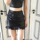 Ruffles Hem Ruched Mini Skirt