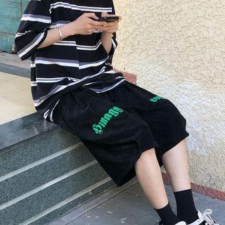 Lettering Corduroy Wide Leg Shorts