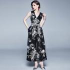 Flower Print Sleeveless Wide-leg Jumpsuit