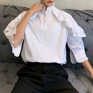 Ruffle Elbow-sleeve Shirt