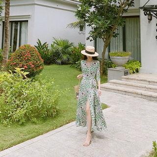 Wrap-front Pattern Maxi Dress Green - One Size