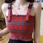 Frill Trim Plaid Tank Top Red - One Size
