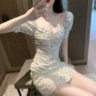 Short-sleeve Off-shoulder Floral Print Mini Dress