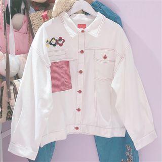 Contrast Stitching Printed Button Jacket