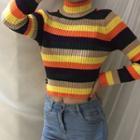 Mock-turtleneck Striped Ribbed Sweater