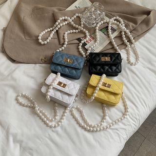 Mini Faux Leather Beaded Strap Crossbody Bag