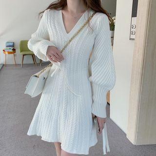V-neck Knit Dress Dress - One Size