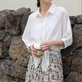 Elbow-sleeve Loose-fit Lapel Shirt