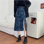 High-waist Tie-dye Side-slit Semi Skirt