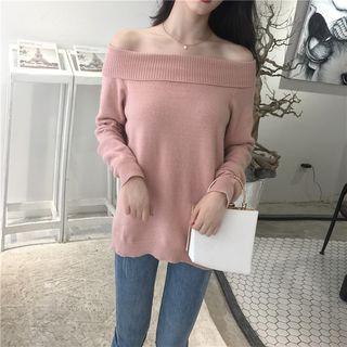 Off-shoulder Long-sleeve Knit Sweater