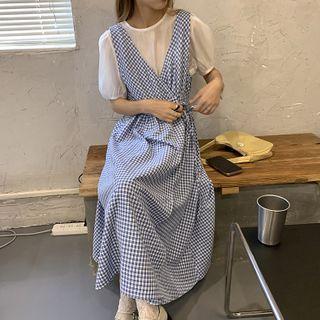 Short-sleeve Blouse / Sleeveless Plaid Dress