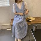 Short-sleeve Blouse / Sleeveless Plaid Dress