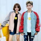 Couple Matching Two-tone Zip-up Baseball Jacket