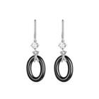 Sterling Silver Simple Elegant Geometric Black Ceramic Earrings With Cubic Zircon Silver - One Size