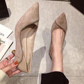 Faux Suede Rhinestone Trim High Heel Pumps