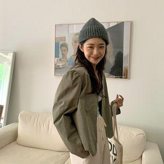 Puff-sleeve V-neck Zip-up Jacket