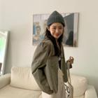 Puff-sleeve V-neck Zip-up Jacket