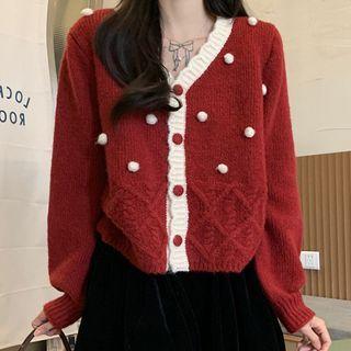 Two-tone Pom Pom Cardigan