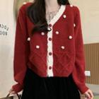 Two-tone Pom Pom Cardigan