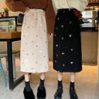 Embroidered Woolen Midi Skirt