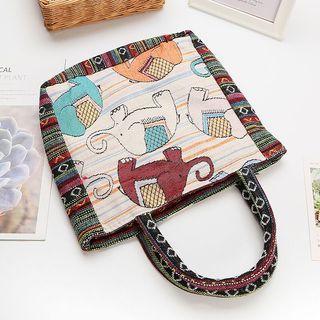 Elephant Embroidered Tote Bag White & Red & Blue - 23cm X 28cm
