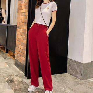 Set: Printed Short Sleeve Cropped T-shirt + Wide Leg Pants