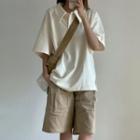 Short-sleeve Collar T-shirt / Plain Shorts / Set