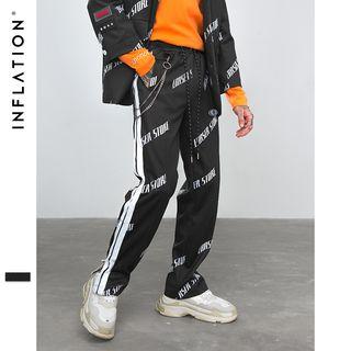 Stragiht-cut Zipper-hem Printed Pants