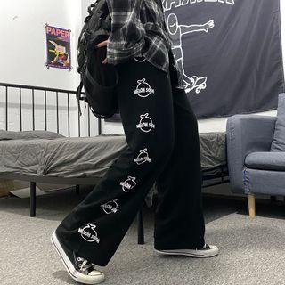 Lettering Print Straight Leg Pants