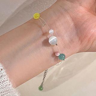 Beaded Bracelet 1 Pc - Blue & White & Yellow - One Size