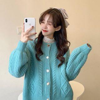 Plain Knit Cardigan / Long-sleeve Lace Top