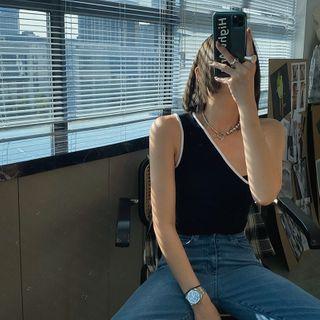 One-shoulder Contrast Trim Tank Top