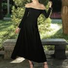 Frill Trim Off-shoulder A-line Midi Cocktail Dress