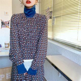 Long-sleeve Floral Midi Dress / Turtleneck Top