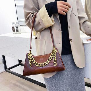 Croc Grain Chain Strap Shoulder Bag