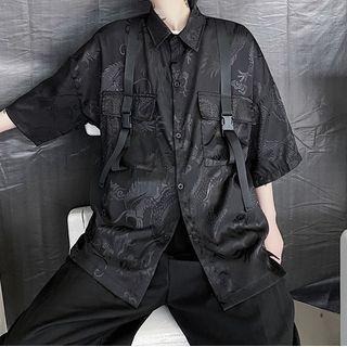 Short-sleeve Buckled Loose-fit Shirt