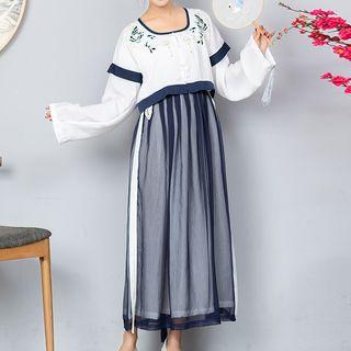 Long-sleeve Mock Two Piece Hanfu Dress
